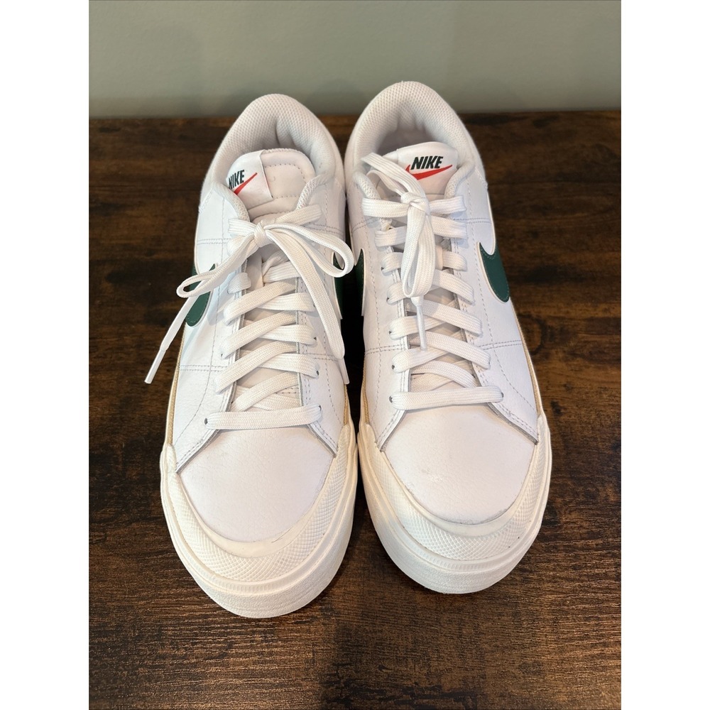 Nike Women’s White Sneakers with Dark Green Swoosh - Picture 2 of 10